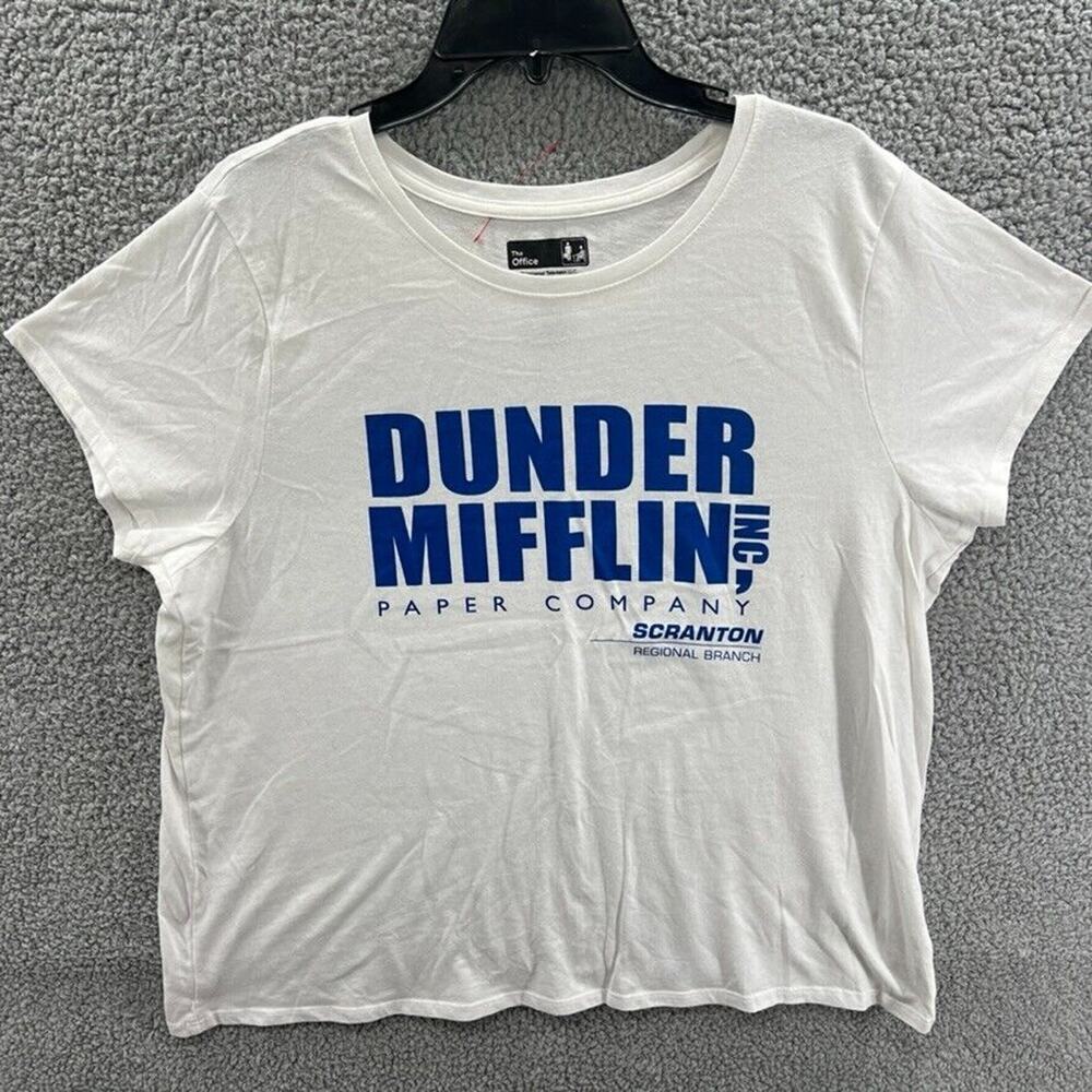 The Office Dunder Mifflin Paper Company Adult XXL 2XL White T-Shirt w/Blue Logo